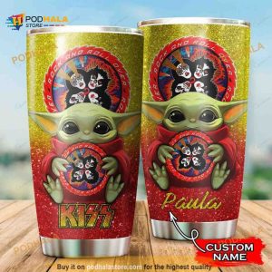 Baby Yoda Kiss Band Custom Name Gift For Lover Day Travel Tumbler