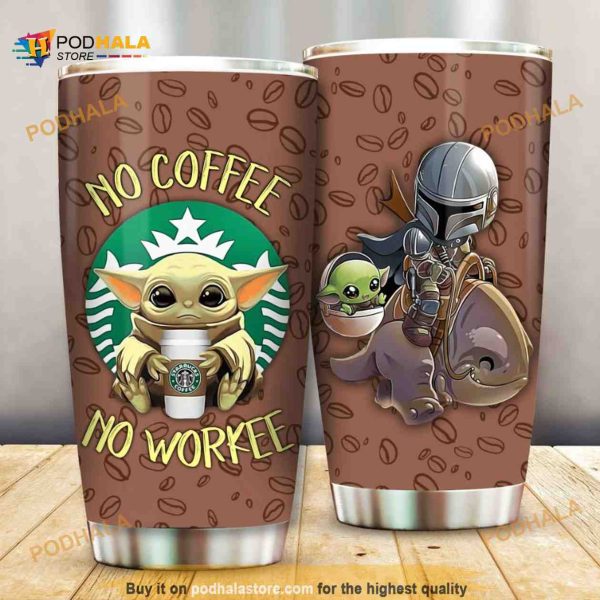 Baby Yoda No Coffee No Workee The Mandalorian Travel Tumbler, Coffee Tumbler