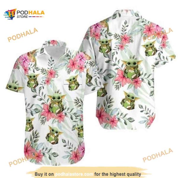 Baby Yoda Star Wars Hawaiian Shirt Tropical Flowers Pattern Beach Gift