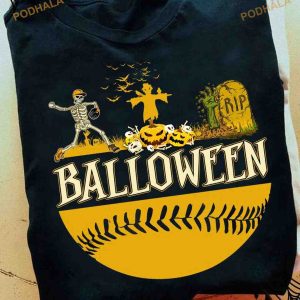 Balloween Skull Baseball Skull Playing Baseball Halloween Shirt, Halloween Gift