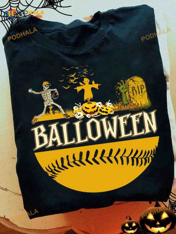 Balloween Skull Baseball Skull Playing Baseball Halloween Shirt, Halloween Gift