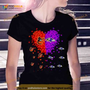 Unique Baltimore Orioles Baltimore Ravens Tiny Heart Shape T-shirt