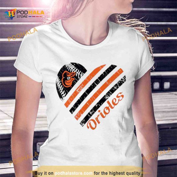Baltimore Orioles G III 4Her by Carl Banks White Heart T Shirt