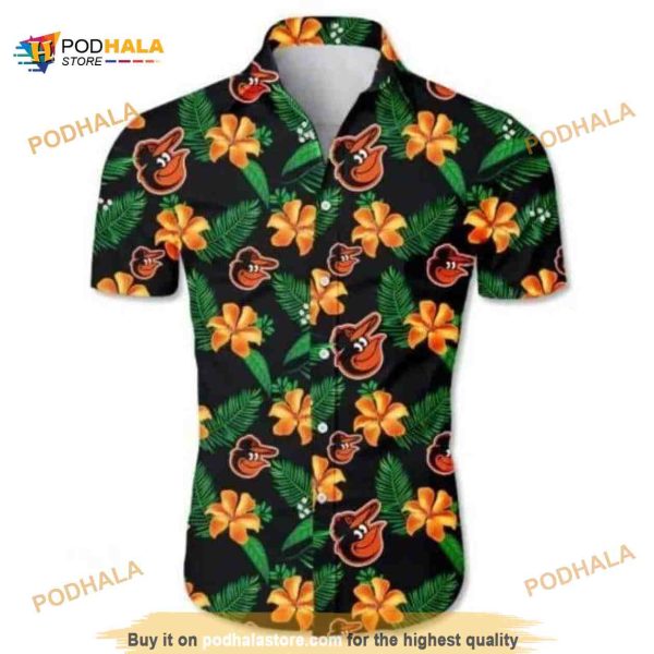 Baltimore Orioles MLB Hawaiian Shirt, Tropical Leaves Black Aloha