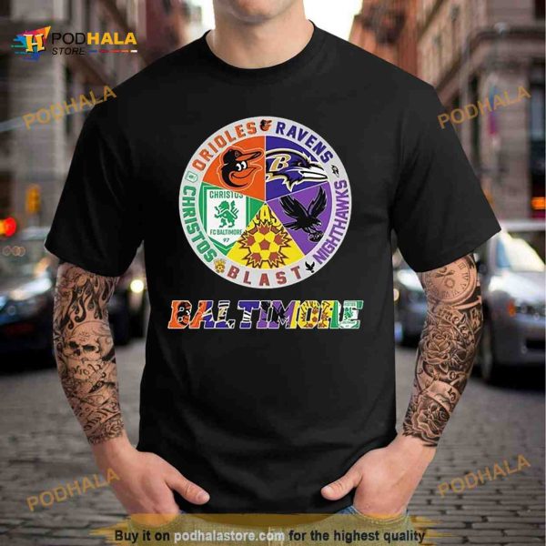 Baltimore Team Sports Orioles Ravens Christos Blast And Nighthawks Logo 2023 Shirt
