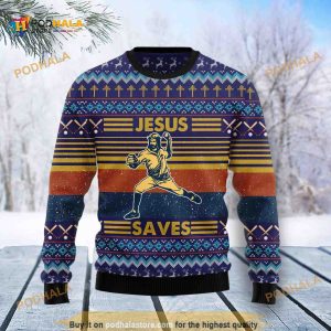 Baseball Jesus Save Ugly Christmas Occasion Christmas Holiday Sweater