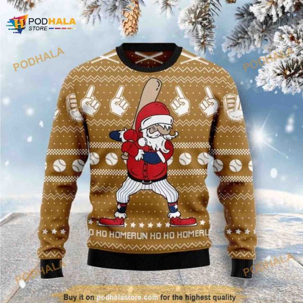 Baseball Santa Ho Ho Homerun Ugly Christmas 3D Sweater