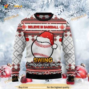 Baseball Swing Snow 3D Funny Ugly Christmas Sweater