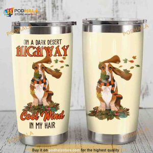 Basset Hound Dog On A Dark Desert Highway Cool Wind In My Hair Travel Tumbler, Coffee Tumbler