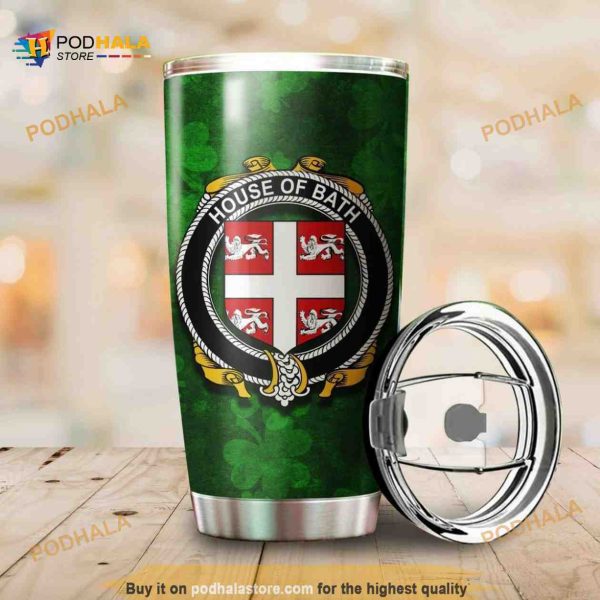 Bath Family Crest Ireland Shamrock Gift For Lover Day Travel Tumbler, Coffee Tumbler