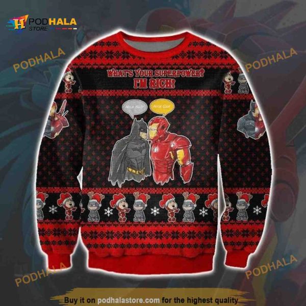 Batman And Iron Man Marvel X DC Ugly Xmas Wool Sweater