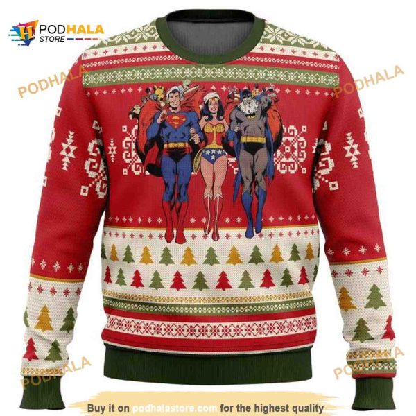 Batman Superman Wonder Woman Ugly Xmas Team DC Wool Sweater