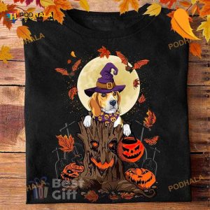 Beagle Witch With Pumpkin Treat Or Trick Halloween Costume Shirt