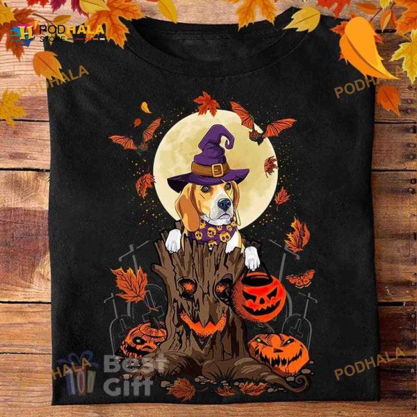 Beagle Witch With Pumpkin Treat Or Trick Halloween Costume Shirt