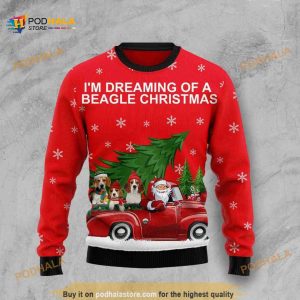 Beagle and Red Truck 3D Funny Ugly Christmas Sweater