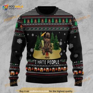Bear Camping I Hate People 3D Funny Ugly Christmas Sweater
