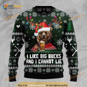 Bear Hunting and Beer 3D Funny Ugly Christmas Sweater