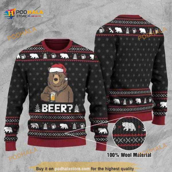 Bear With Beer Christmas 3D Funny Ugly Christmas Sweater