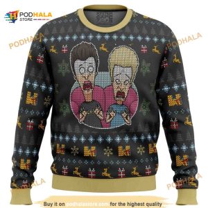 Beavis and Butthead Surprise Reaction 3D Funny Ugly Christmas Sweater
