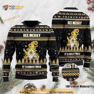 Bee Sunflower Christmas Grome All Over Printed Funny Ugly Christmas Sweater