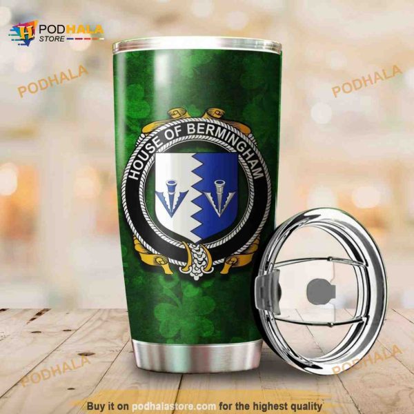 Bellingham Family Crest Ireland Shamrock Coffee Tumbler