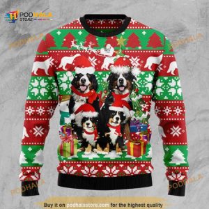 Bernese Mountain Dog Family 3D Funny Ugly Christmas Sweater