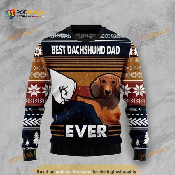 Best Dachshund Dad Ever 3D Funny Ugly Christmas Sweater