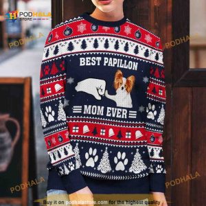 Best Papillon Dad Ever 3D Funny Ugly Christmas Sweater