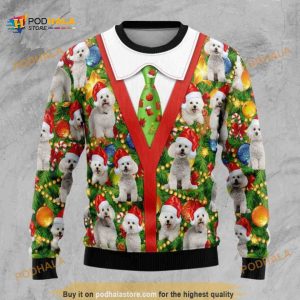 Bichon Xmas Pine 3D Funny Ugly Christmas Sweater