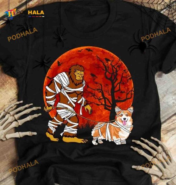 Bigfoot And Corgi Halloween Mummy Costume Shirt, Gift For Halloween Day