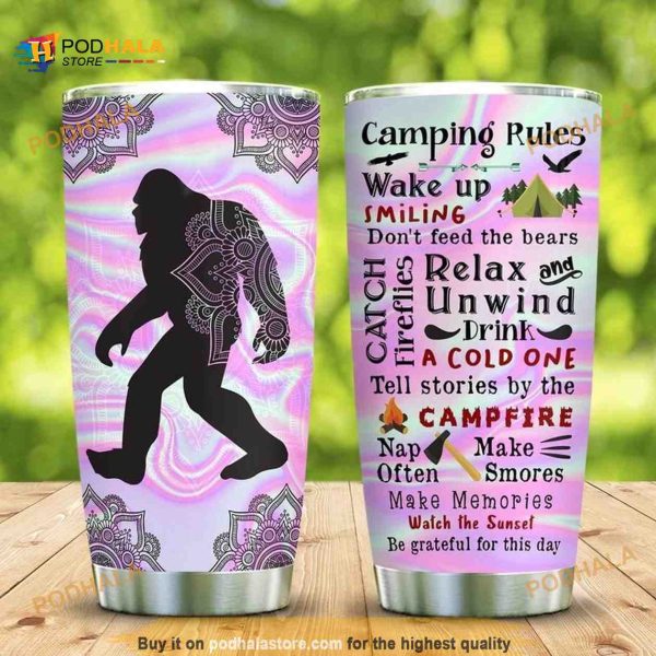 Bigfoot Camping Rules Stainless Steel Cup Coffee Tumbler
