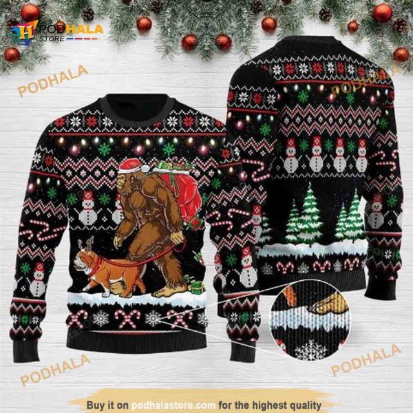 Bigfoot English Bulldog Dog Lover Funny Ugly Christmas Sweater