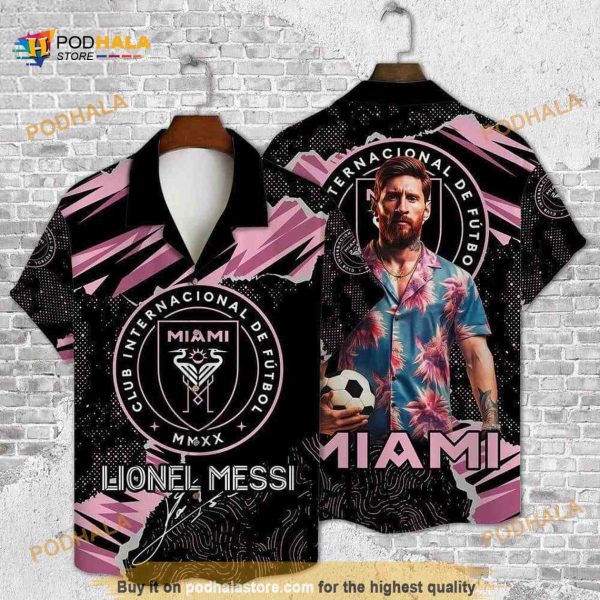 Black Aloha Lionel Messi Funny Hawaiian Shirt Gift For Messi Fans