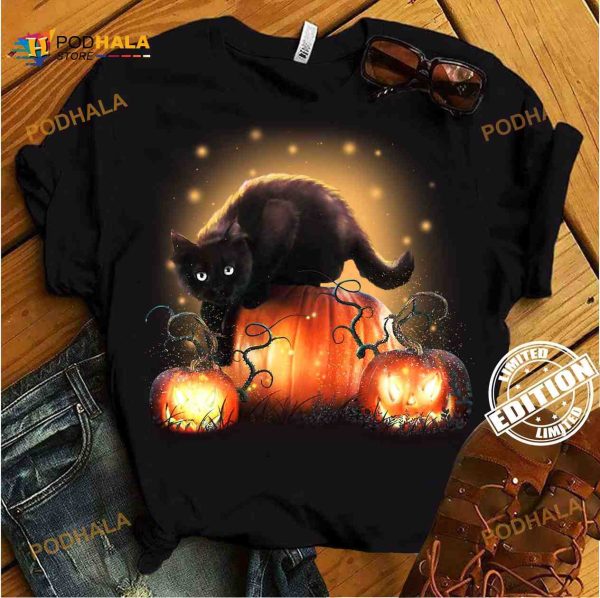 Black Cat And Pumpkin Halloween Evil Pumpkin Shirt, Happy Halloween Costume Day