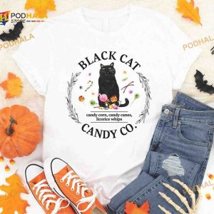 Black Cat Candy Corn, Candy Canes, Licorice Whips, Halloween Candy Shirt