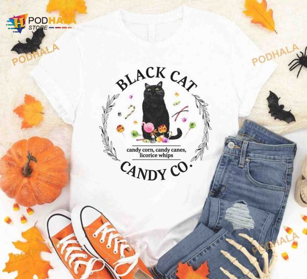 Black Cat Candy Corn, Candy Canes, Licorice Whips, Halloween Candy Shirt
