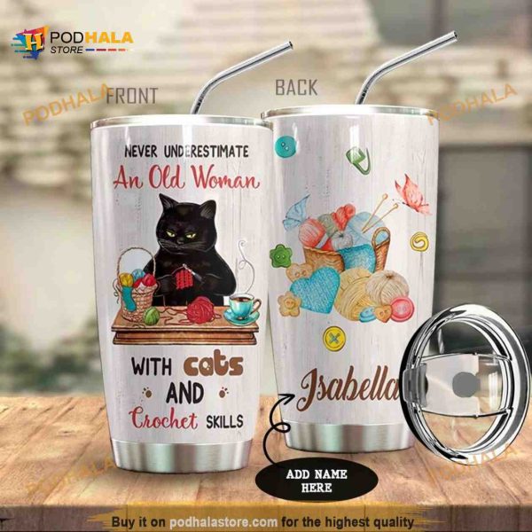 Black Cat Crochet Personalized 3 Gift For Lover Day Coffee Tumbler