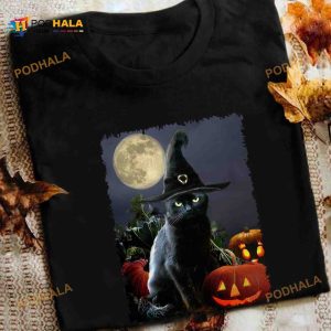Black Cat Halloween Costume Shirt, Halloween Night Pumpkin Halloween Tee