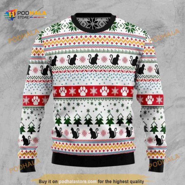 Black Cat Pattern Ugly Christmas Wool Sweater
