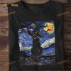 Black Cat Witch Starry Night Vincent Van Gogh's Halloween Shirt