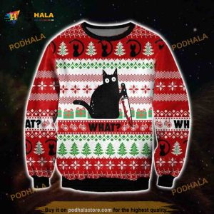 Black Cat Xmas What Funny Ugly Christmas Wool Sweater