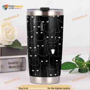 Black Team Cat Face Gift Coffee Tumbler All Over Print