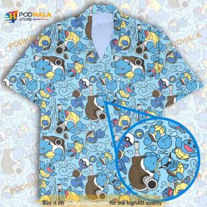 Blastoise Wartortle Squirtle Pattern Funny Hawaiian Shirt, Japanese Anime Gift For Women Men