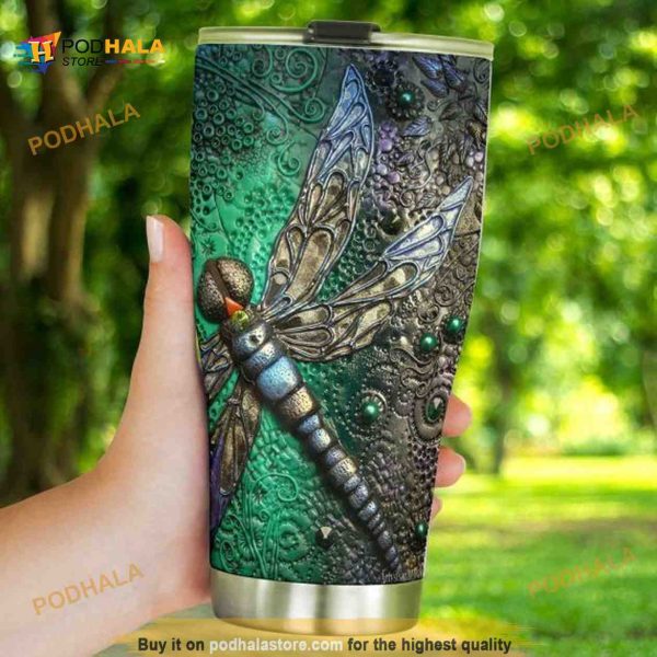 Blue And Purple Dragonflies Mental Print Coffee Tumbler