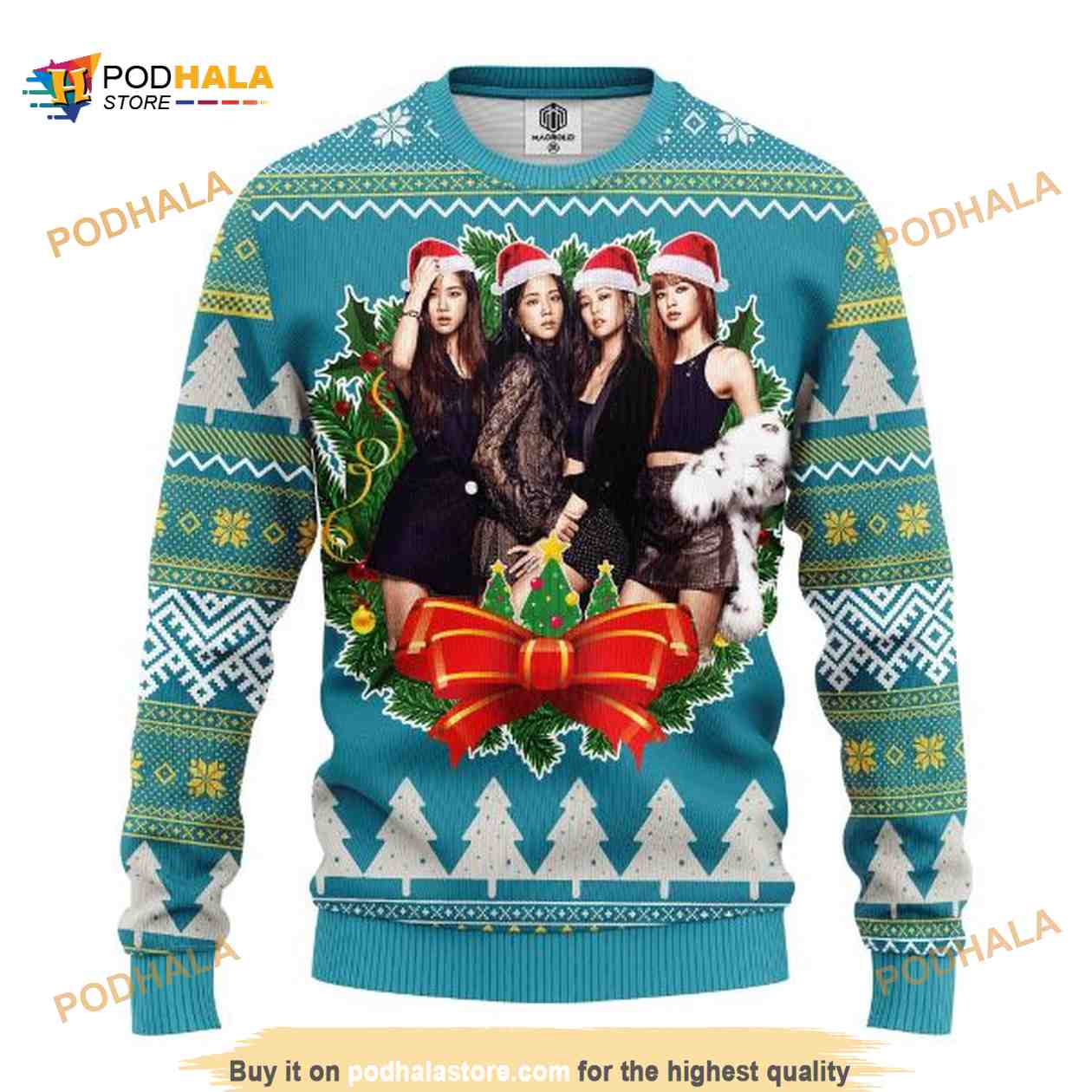 Blue Black Pink Music Band Merry Xmas Ugly Christmas Sweater Podhalastore