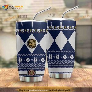 Blue Mighty Morphin Power Ranger Ugly Christmas Coffee Tumbler
