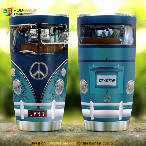 Blue Retro Hippie Van Personalized Gift Coffee Tumbler