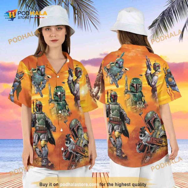 Boba Fett Halloween Hawaiian Shirt, Mandalorian Star Wars Button Up Shirt