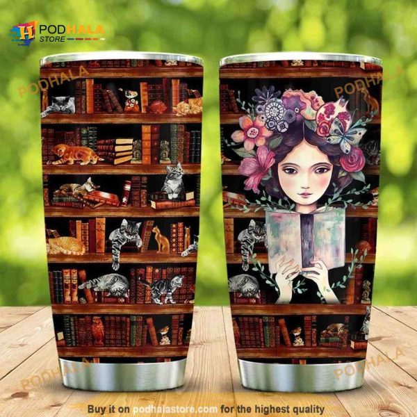 Book And Cat In My Heart Stainless Steel Cup Coffee Tumbler