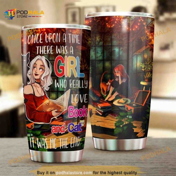 Book And Cat Stainless Steel Cup Coffee Tumbler